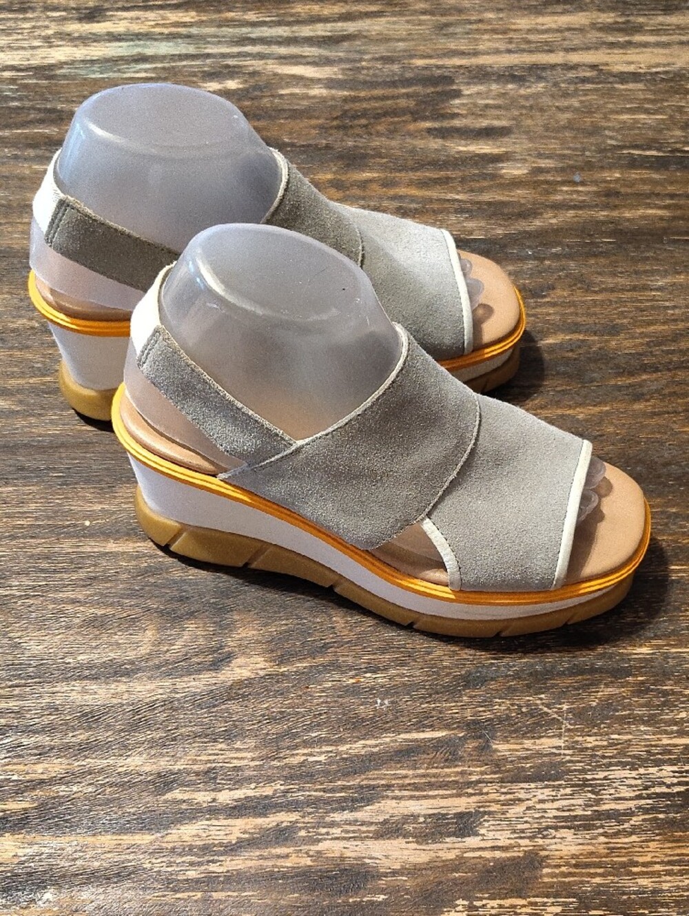 Sorel Gray And Cream Chunky Platform Wedge Sandals - Picture 5 of 8
